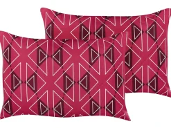 Online Beliani Set di 2 cuscini da esterno MEZZANO Trama geometrica Fucsia Bianco Rosa