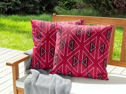 Clearance Beliani Set di 2 cuscini da esterno MEZZANO Trama geometrica Rosa Bianco Rosa