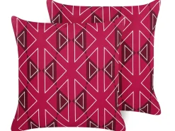 Clearance Beliani Set di 2 cuscini da esterno MEZZANO Trama geometrica Rosa Bianco Rosa