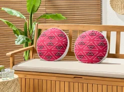 Outlet Beliani Set di 2 cuscini da esterno MEZZANO Trama geometrica Rosa Bianco Rosa