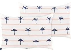 Outlet Beliani Set di 2 cuscini da esterno MOLTEDO A strisce 40 x 60 cm Bianco Bianco Blu Rosa