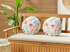 Clearance Beliani Set di 2 cuscini da esterno MONESI Trama floreale Multicolore Bianco Multicolore