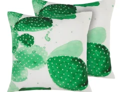 Hot Beliani Set di 2 cuscini da esterno OSTINA Trama di piante 45 x 45 cm Verde Bianco Verde
