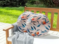 Beliani Set di 2 cuscini da esterno PIALPETTA Trama di piante Arancione Arancione Multicolore
