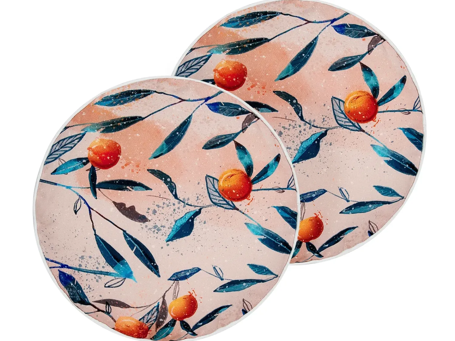 Beliani Set di 2 cuscini da esterno PIALPETTA Trama di piante Arancione Arancione Multicolore