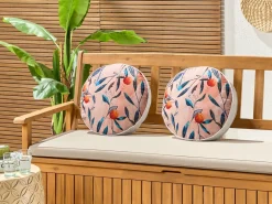 Beliani Set di 2 cuscini da esterno PIALPETTA Trama di piante Arancione Arancione Multicolore