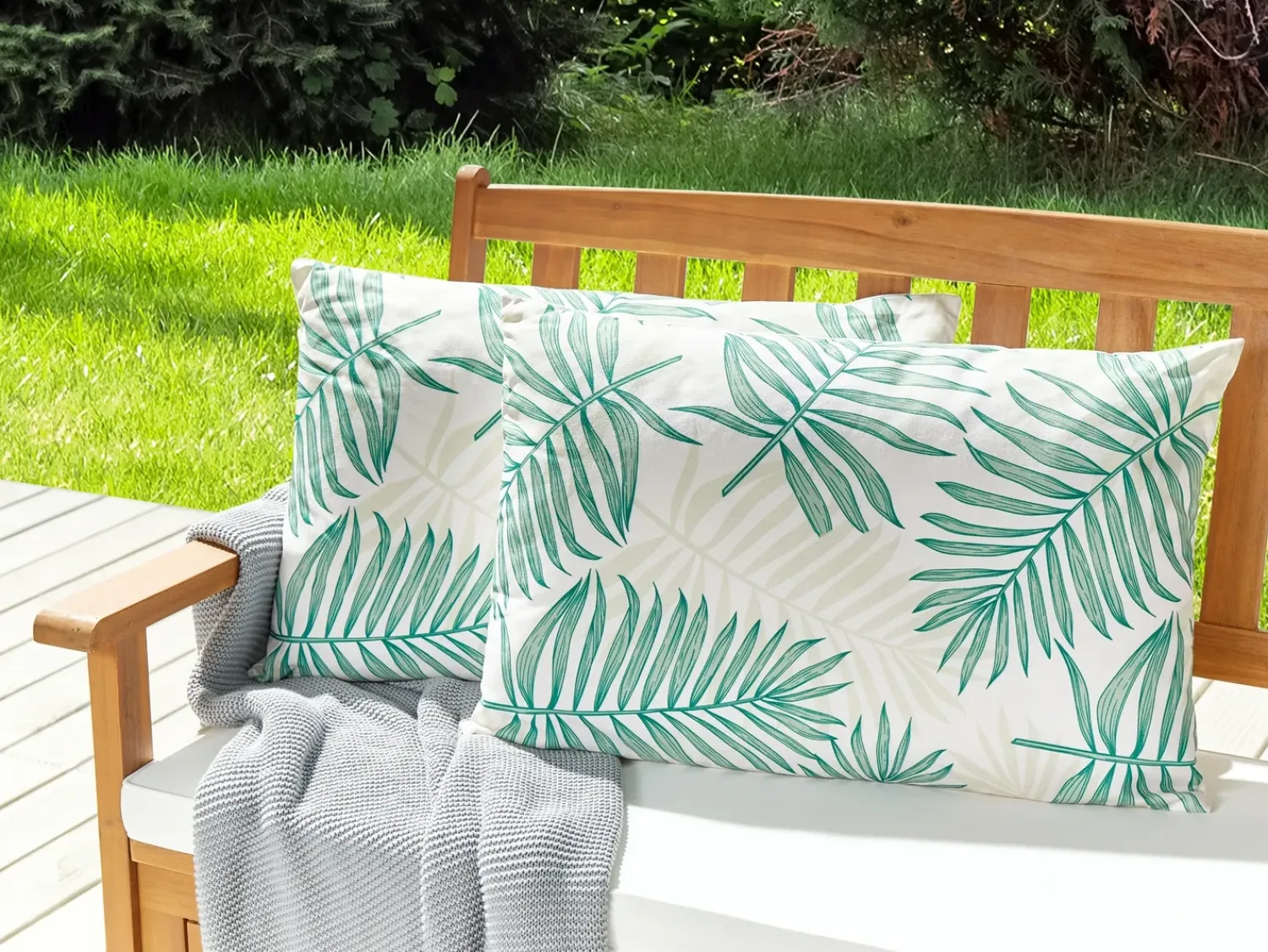 Online Beliani Set di 2 cuscini da esterno POGGIO Trama di piante Verde Beige Verde