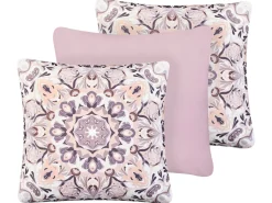 Hot Beliani Set di 3 cuscini da esterno SAMMIT Trama orientale 45 x 45 cm Multicolore Beige Rosa Multicolore Viola