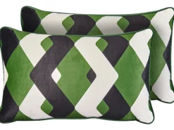 Outlet Beliani Set di 2 cuscini da esterno SWAY Trama geometrica Multicolore Bianco Multicolore Nero Verde
