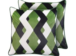 Hot Beliani Set di 2 cuscini da esterno SWAY Trama geometrica Multicolore Bianco Multicolore Nero Verde
