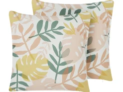Discount Beliani Set di 2 cuscini da esterno TEGEA Trama di piante 45 x 45 cm Multicolore Bianco Giallo Rosa Verde