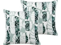 Outlet Beliani Set di 2 cuscini da esterno TERMINI Trama di piante 45 x 45 cm Verde Bianco Verde