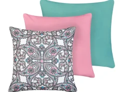 Beliani Set di 3 cuscini da esterno TIDE Tinta unita Trama orientale 45 x 45 cm Multicolore Bianco Rosa Multicolore Viola