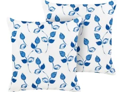 Beliani Set di 2 cuscini da esterno TORBORA Trama di piante Bianco Blu