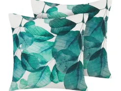 Sale Beliani Set di 2 cuscini da esterno TREBBO Trama di piante 45 x 45 cm Foglia di tè Bianco Blu Verde