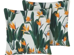 Best Beliani Set di 2 cuscini da esterno TSOTYLI Trama floreale 45 x 45 cm Verde Arancione Bianco Verde