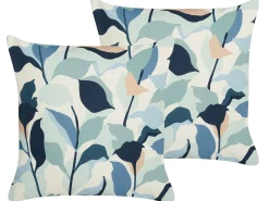 Online Beliani Set di 2 cuscini da esterno VEGLINO Trama di piante 45 x 45 cm Blu Bianco Blu