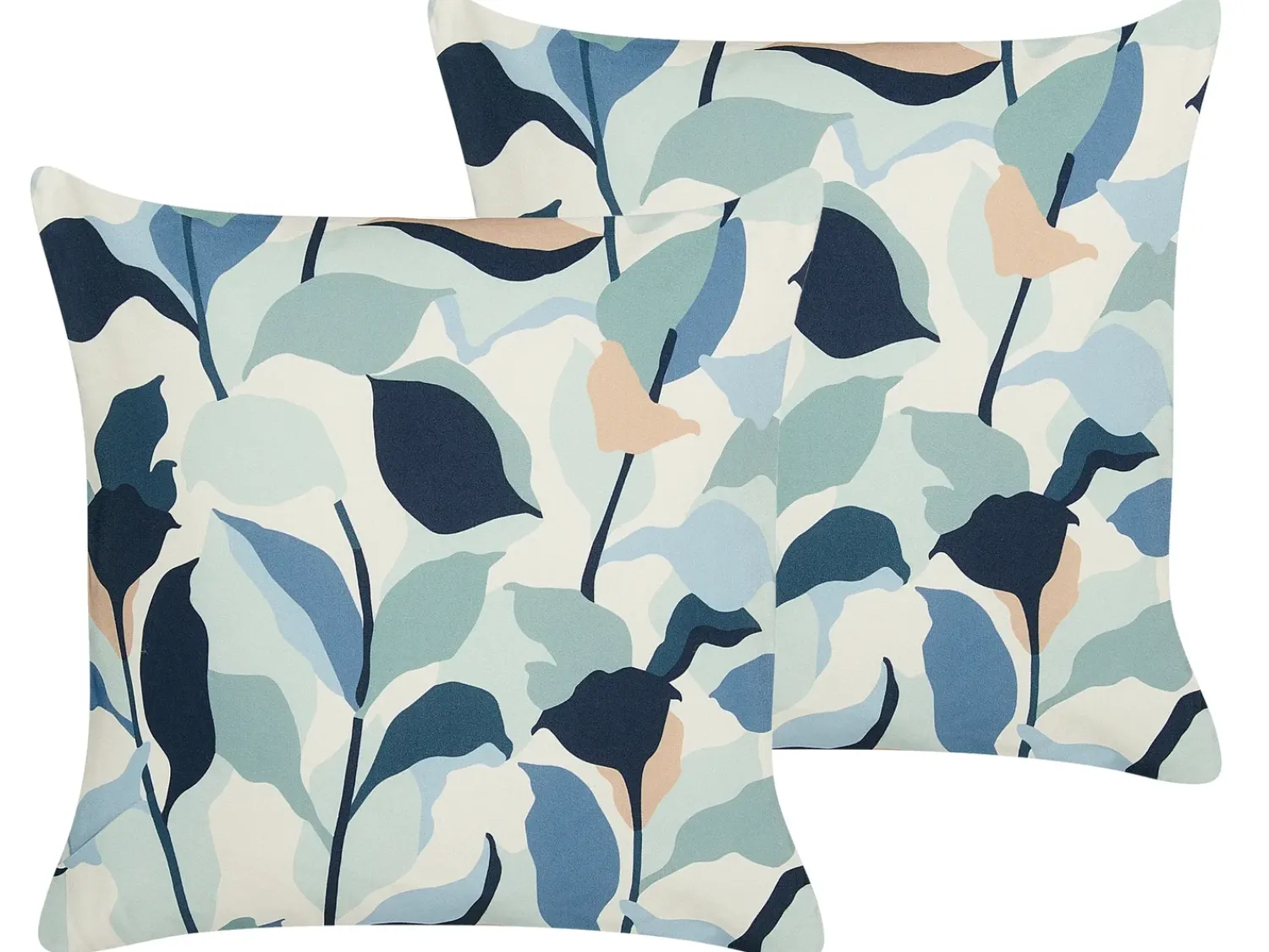 Online Beliani Set di 2 cuscini da esterno VEGLINO Trama di piante 45 x 45 cm Blu Bianco Blu