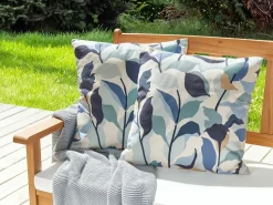 Online Beliani Set di 2 cuscini da esterno VEGLINO Trama di piante 45 x 45 cm Blu Bianco Blu