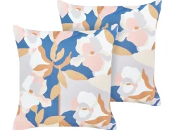 Outlet Beliani Set di 2 cuscini da esterno VEREZZI Trama floreale Multicolore Bianco Blu Multicolore Rosa