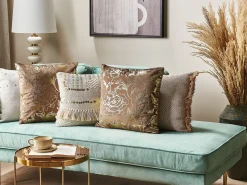 Discount Beliani Set di 2 cuscini DAFFODIL Velluto 45 x 45 cm Marrone Trama floreale Oro Marrone