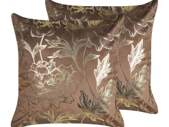 Discount Beliani Set di 2 cuscini DAFFODIL Velluto 45 x 45 cm Marrone Trama floreale Oro Marrone