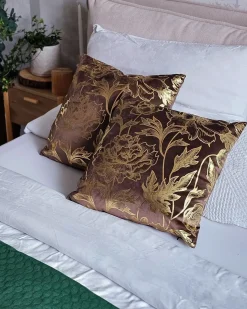 Discount Beliani Set di 2 cuscini DAFFODIL Velluto 45 x 45 cm Marrone Trama floreale Oro Marrone