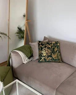 Hot Beliani Set di 2 cuscini DAFFODIL Velluto 45 x 45 cm Verde smeraldo Trama floreale Oro Verde