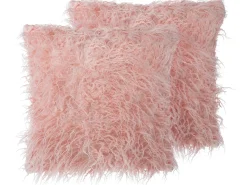 New Beliani Set di 2 cuscini DAISY Finta pelliccia 45 x 45 cm Tinta unita Rosa