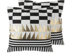 Beliani Set di 2 cuscini DALIA Cotone 45 x 45 cm Nero Trama geometrica Bianco Oro Nero