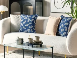Best Beliani Set di 2 cuscini DANDELION 45 x 45 cm Blu scuro Trama di piante Bianco Blu