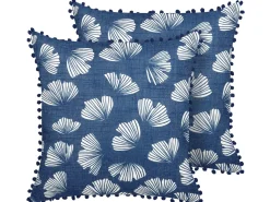 Best Beliani Set di 2 cuscini DANDELION 45 x 45 cm Blu scuro Trama di piante Bianco Blu