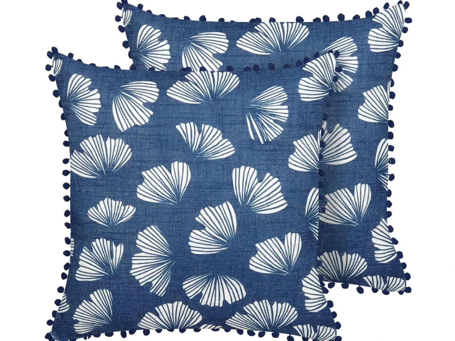 Best Beliani Set di 2 cuscini DANDELION 45 x 45 cm Blu scuro Trama di piante Bianco Blu