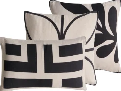 Best Beliani Set di 3 cuscini decorativi AGATHIS Cotone 30 x 50 cm Nero/Beige Trama astratta Beige Nero