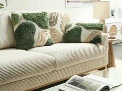 Discount Beliani Set di 3 cuscini decorativi ALSTONIA Cotone 30 x 50 cm 45 x 45 cm Verde Trama astratta Bianco Beige Verde