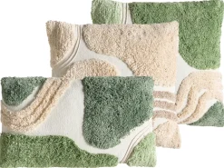 Discount Beliani Set di 3 cuscini decorativi ALSTONIA Cotone 30 x 50 cm 45 x 45 cm Verde Trama astratta Bianco Beige Verde