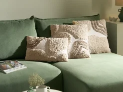 Beliani Set di 3 cuscini decorativi ALSTONIA Cotone 30 x 50 cm 45 x 45 cm Beige Trama astratta Bianco Beige
