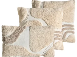 Beliani Set di 3 cuscini decorativi ALSTONIA Cotone 30 x 50 cm 45 x 45 cm Beige Trama astratta Bianco Beige