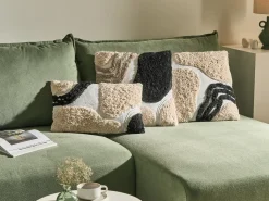 Discount Beliani Set di 3 cuscini decorativi ALSTONIA Cotone 30 x 50 cm 45 x 45 cm Nero Trama astratta Bianco Beige Nero