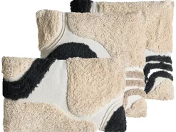 Discount Beliani Set di 3 cuscini decorativi ALSTONIA Cotone 30 x 50 cm 45 x 45 cm Nero Trama astratta Bianco Beige Nero