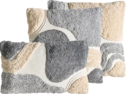 Clearance Beliani Set di 3 cuscini decorativi ALSTONIA Cotone 30 x 50 cm 45 x 45 cm Grigio Trama astratta Bianco Beige Grigio