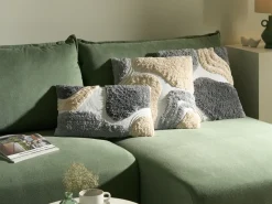 Clearance Beliani Set di 3 cuscini decorativi ALSTONIA Cotone 30 x 50 cm 45 x 45 cm Grigio Trama astratta Bianco Beige Grigio