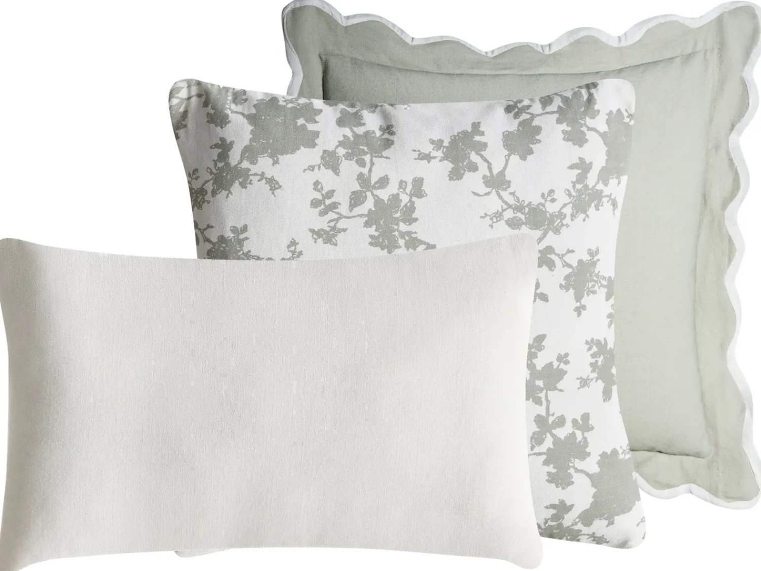 Online Beliani Set di 3 cuscini decorativi CANARIUM Cotone 30 x 50 cm 45 x 45 cm Verde Tinta unita Bianco Verde