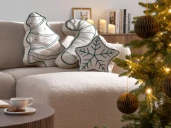 Outlet Beliani Set di 3 cuscini decorativi JOLLYTRIO Velluto 35 x 70 cm 40 x 60 cm 40 x 40 cm Beige chiaro Modello natalizio Beige Verde
