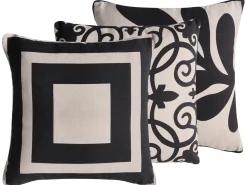 Discount Beliani Set di 3 cuscini decorativi MERBAU Cotone 45 x 45 cm Nero/Beige Trama astratta Beige Nero