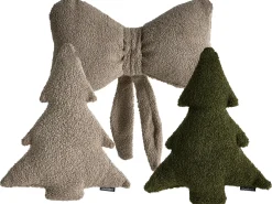 Beliani Set di 3 cuscini decorativi WINTERLAND Bouclé 30 x 35 cm 45 x 25 cm Tortora Modello natalizio Beige Verde