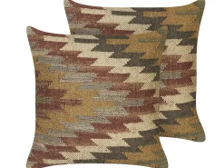 Beliani DEEPOR Iuta 45 x 45 cm Multicolore Trama orientale Beige Rosso Multicolore Verde