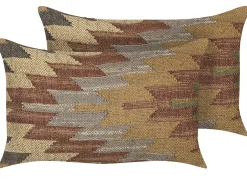 Clearance Beliani Set di 2 cuscini DEEPOR Iuta 30 x 50 cm Multicolore Trama orientale Beige Rosso Multicolore Verde