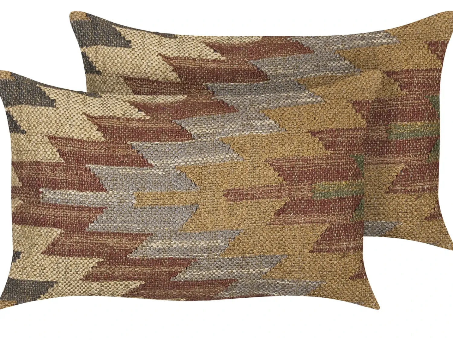Clearance Beliani Set di 2 cuscini DEEPOR Iuta 30 x 50 cm Multicolore Trama orientale Beige Rosso Multicolore Verde