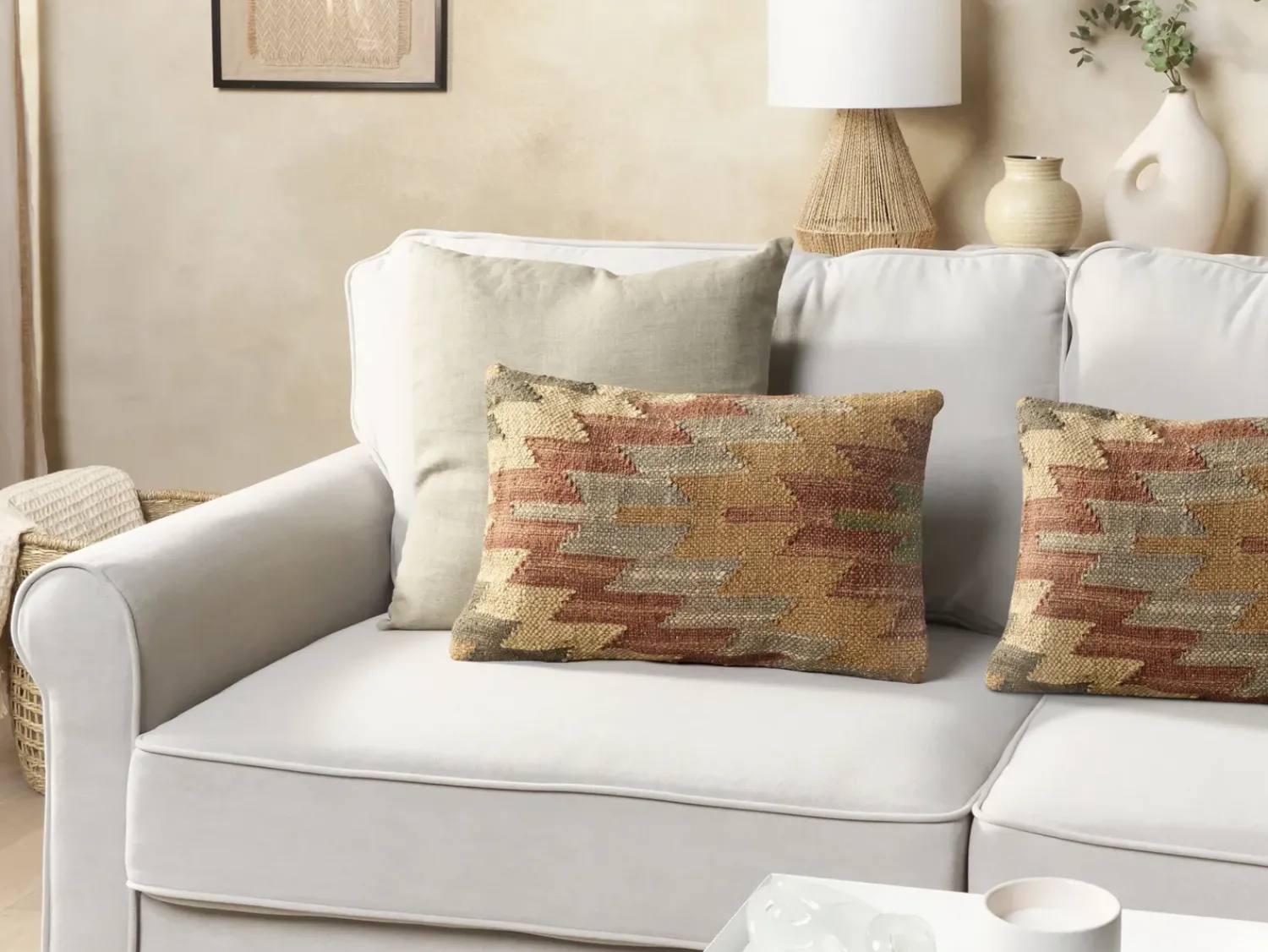 Clearance Beliani Set di 2 cuscini DEEPOR Iuta 30 x 50 cm Multicolore Trama orientale Beige Rosso Multicolore Verde